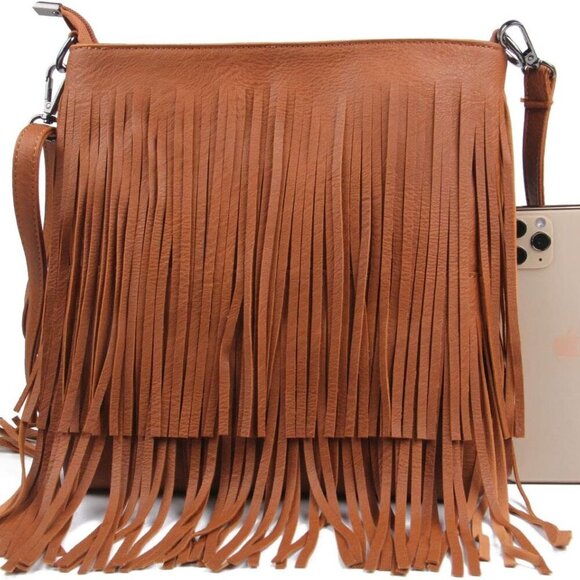 Women Fringe Tassel Cross Body Bag Leisure Shoulder Bag - Picture 2 of 4